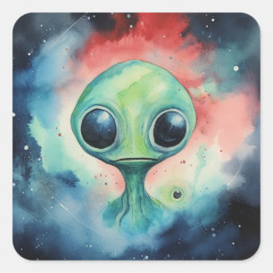 Colorful Alien Martians Galaxy Alien Ufo  Square Sticker