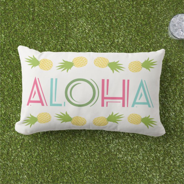 Colorful Aloha Pineapple Tropical Lumbar Pillow (Grass)