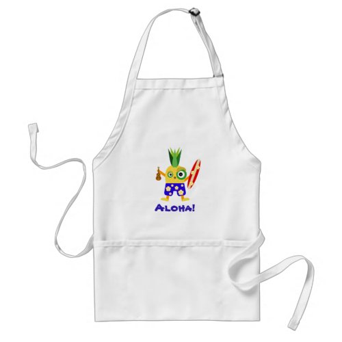 Colorful Aloha Surfing Pineapple Kawaii Cartoon Adult Apron