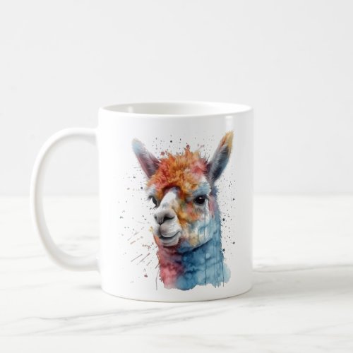 colorful alpaca in water color coffee mug