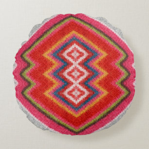 Colorful alpaca mohair sweater ornament closeup. round pillow