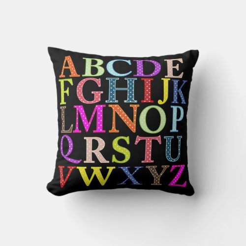 Colorful alphabet and numbers throw pillow