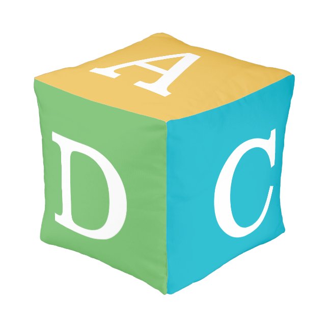 Colorful Alphabet Block Cube Pouf (Angled Front)