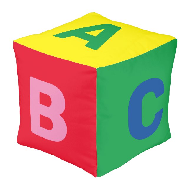 Colorful alphabet kids toy block style design,  pouf (Angled Front)