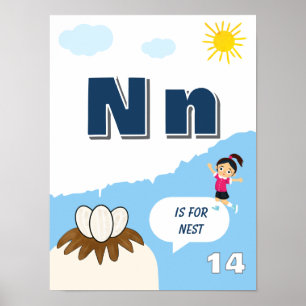 Colorful Alphabet Learning Poster Letter N