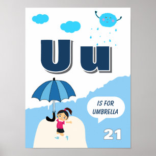 Colorful Alphabet Learning Poster Letter U