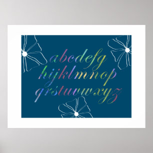 Colorful Alphabet Letters White Floral Line Art Poster