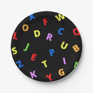 Colorful Alphabet on black background Paper Plates