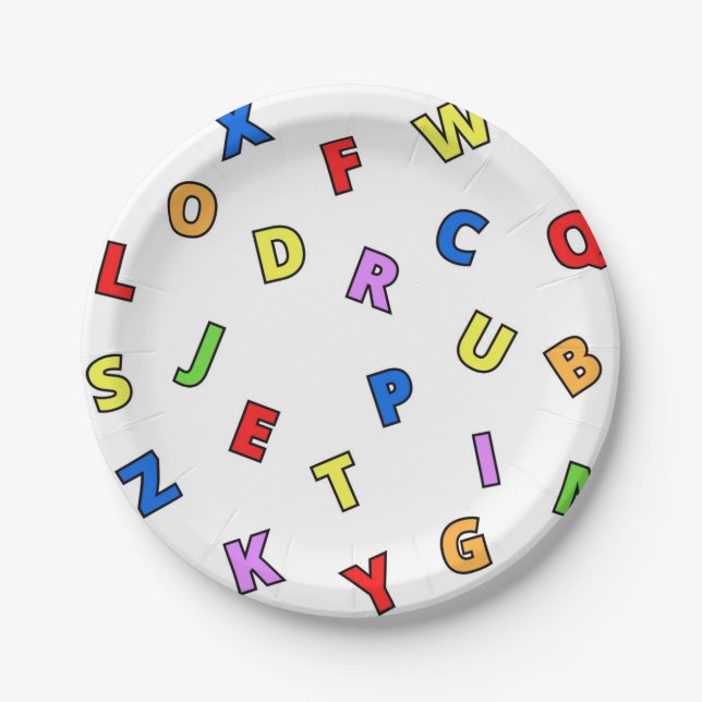 Colorful Alphabet Paper Plates (Front)