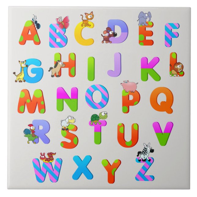 Colorful Alphabetical Letters Ceramic Tile (Front)