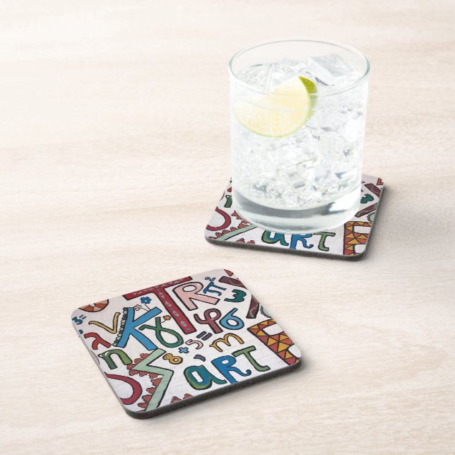 Colorful Alphabets  Beverage Coaster (Right Side)