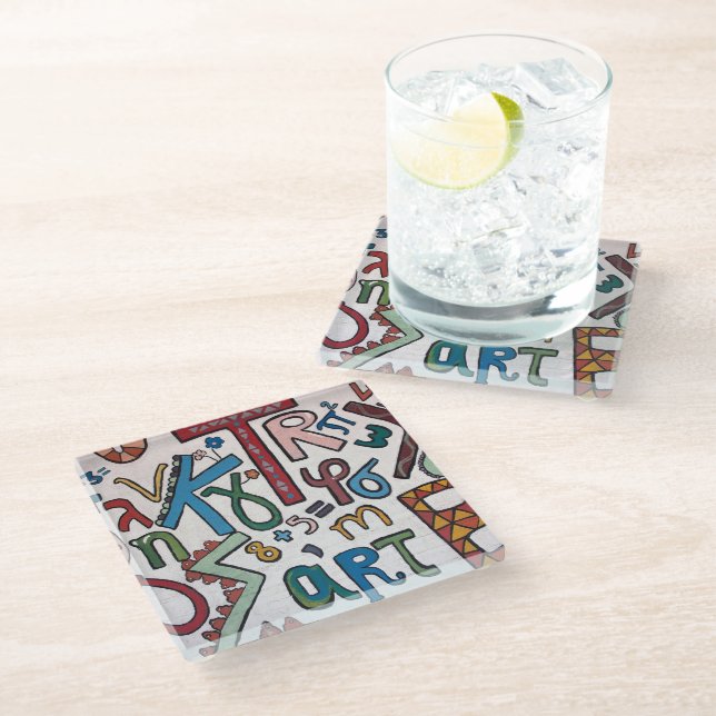 Colorful Alphabets  Glass Coaster (Angled)