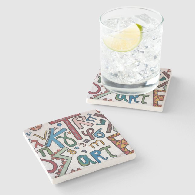 Colorful Alphabets Stone Coaster (Side)