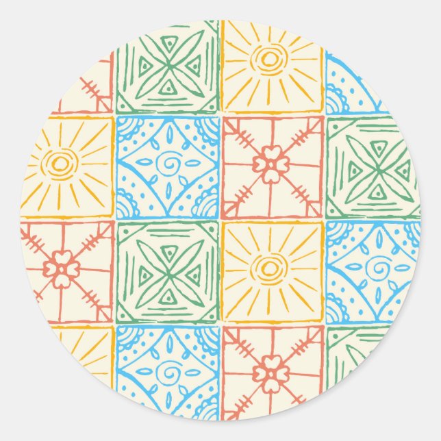 Colorful Amalfi style tile seamless pattern Classic Round Sticker (Front)