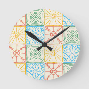 Colorful Amalfi style tile seamless pattern Round Clock