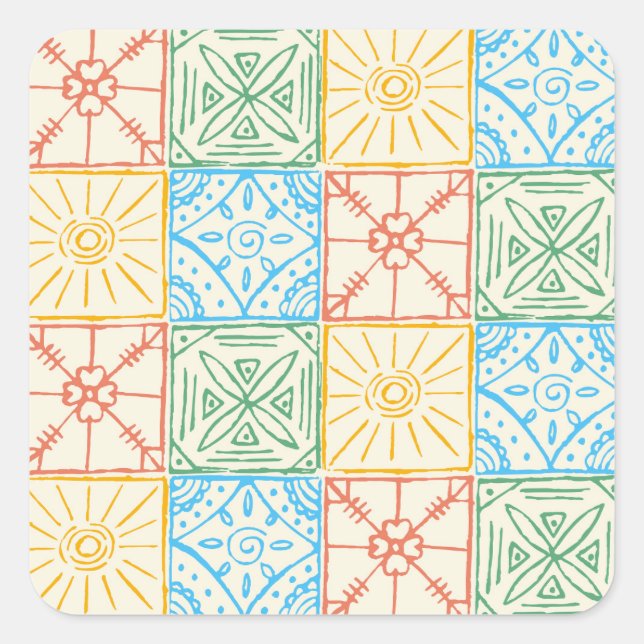 Colorful Amalfi style tile seamless pattern Square Sticker (Front)