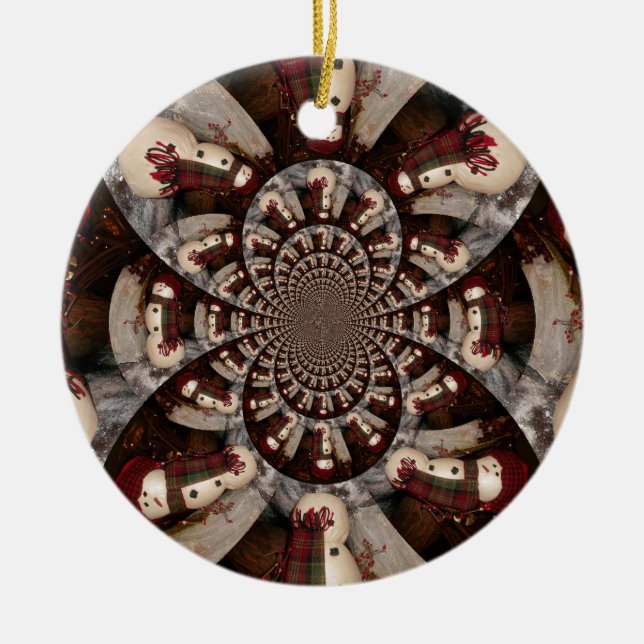 Colorful Amazing Snowman Kaleidoscope Abstract Art Ceramic Ornament (Front)
