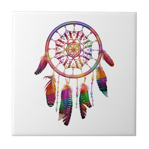 Colorful American Indian Dreamcatcher Ceramic Tile