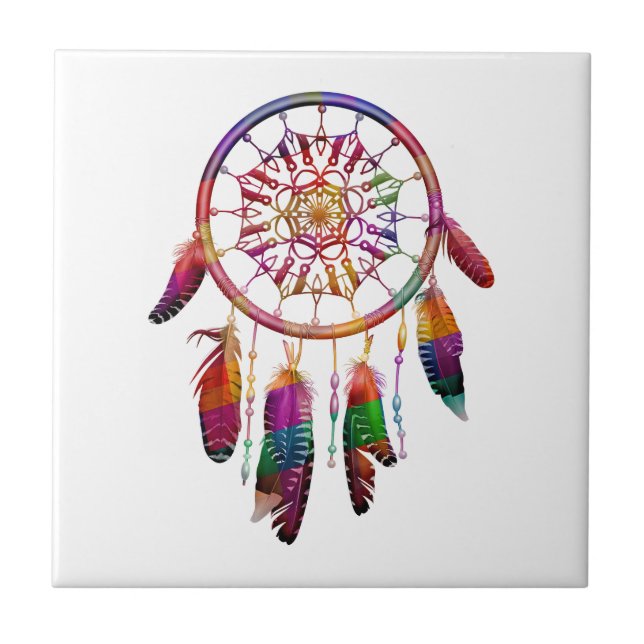 Colorful American Indian Dreamcatcher Ceramic Tile (Front)