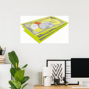 Colorful American Money Cash and Coins Poster