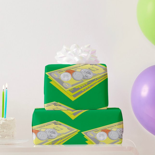 Colorful American Money Cash and Coins  Wrapping Paper (Creator Uploaded)