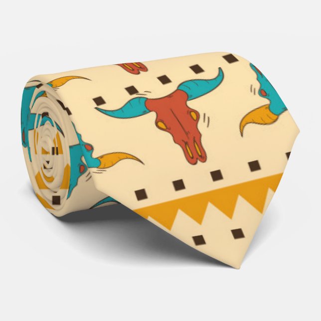 Colorful American Southwest themed pattern Neck Tie (Rolled)