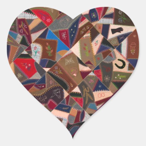 Colorful Americana Patchwork Crazy Quilt Pattern  Heart Sticker