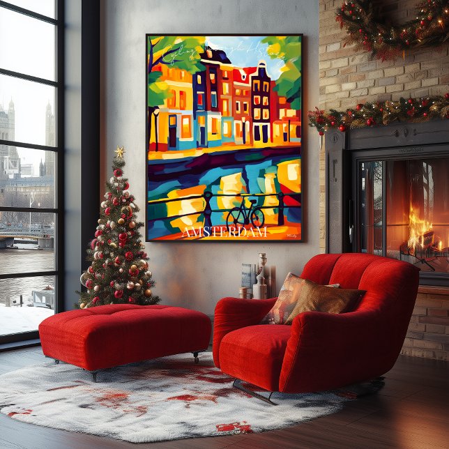 Colorful Amsterdam Canal Scene in Abstract Fauvism Poster (Creator Uploaded)