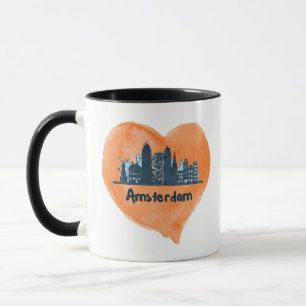 Colorful Amsterdam City Skyline Watercolor Heart P Mug