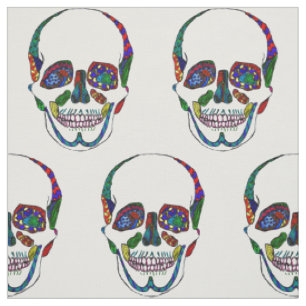 Colorful Anatomical Sugar Skull Mosaic Pattern Fabric