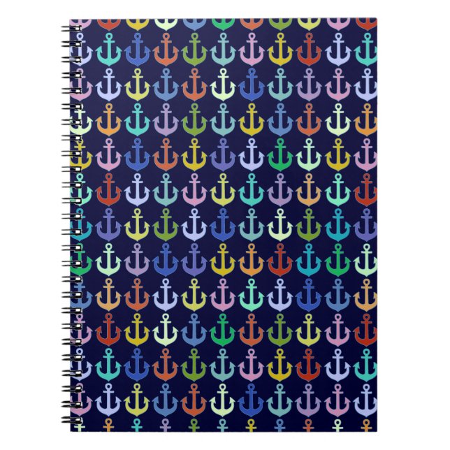 colorful anchor pattern navy design notebook (Front)