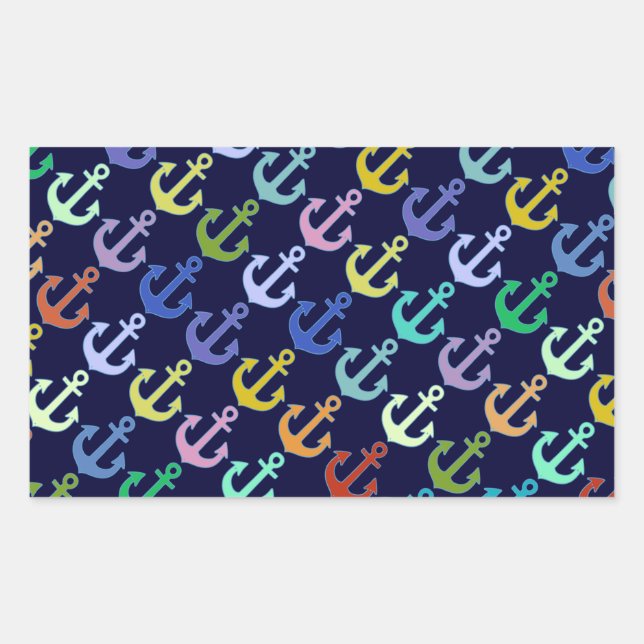 colorful anchor pattern navy design rectangular sticker (Front)