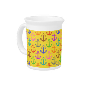 Colorful Anchor Pattern Retro Nautical Beverage Pitcher