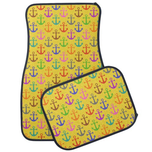 Colorful Anchor Pattern Retro Nautical Car Floor Mat