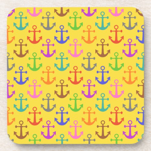Colorful Anchor Pattern Retro Nautical Drink Coaster