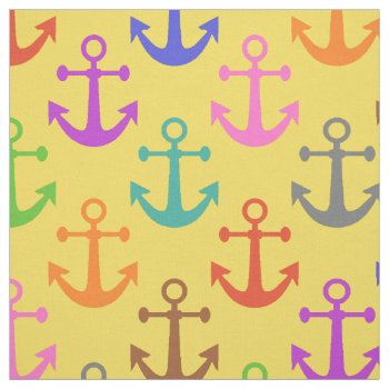 Colorful Anchor Pattern Retro Nautical Fabric by FancyCelebration at Zazzle