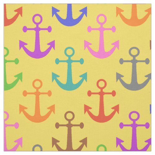 Colorful Anchor Pattern Retro Nautical Fabric
