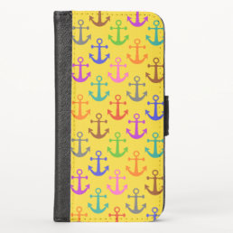 Colorful Anchor Pattern Retro Nautical iPhone X Wallet Case