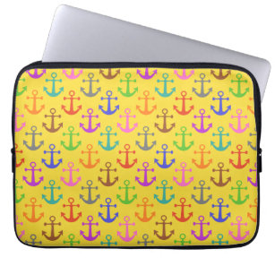 Colorful Anchor Pattern Retro Nautical Laptop Sleeve