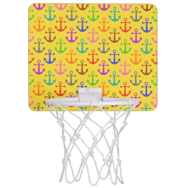 Colorful Anchor Pattern Retro Nautical Mini Basketball Hoop (Front)