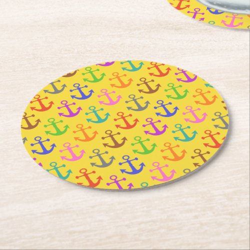 Colorful Anchor Pattern Retro Nautical Round Paper Coaster