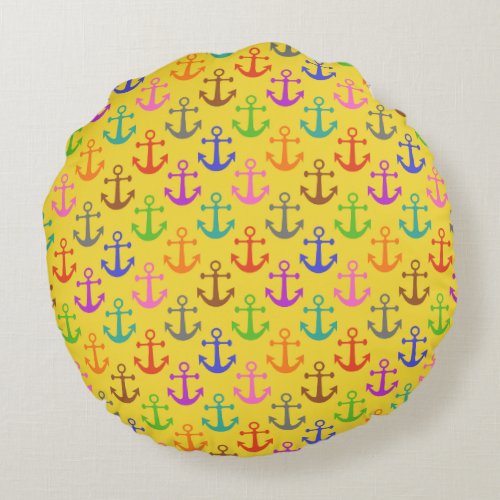 Colorful Anchor Pattern Retro Nautical Round Pillow