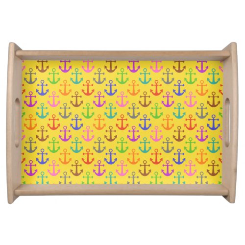 Colorful Anchor Pattern Retro Nautical Serving Tray