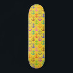 Colorful Anchor Pattern Retro Nautical Skateboard Deck<br><div class="desc">This pretty nautical anchor pattern design is done in bright retro colors,  ranging from a golden yellow to brown,  pink,  purple,  red,  orange,  green and gray. It’s a seamless pattern for anyone who loves the sea / ocean,  sailing and bold,  beautiful color.</div>