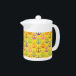 Colorful Anchor Pattern Retro Nautical Teapot<br><div class="desc">This pretty nautical anchor pattern is made in bright retro colors,  from a golden yellow to brown,  pink,  purple,  red,  orange,  green and gray. It’s a beautiful seamless pattern for anyone who loves the sea / ocean,  sailing and bold color.</div>