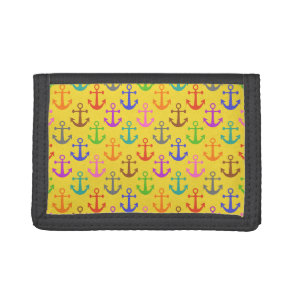 Colorful Anchor Pattern Retro Nautical Trifold Wallet