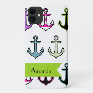 Colorful Anchors, Pattern Of Anchors, Your Name iPhone 11 Case