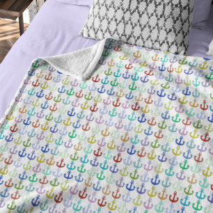 Colorful Anchors stamped allover white Fleece Blanket