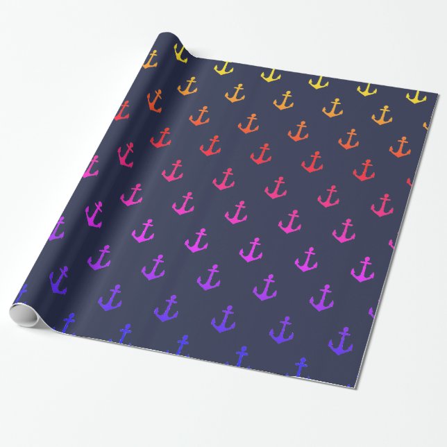 Colorful Anchors Wrapping Paper (Unrolled)