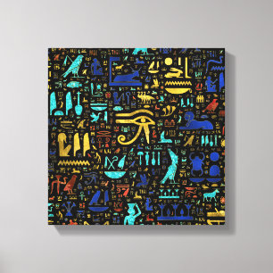 Colorful Ancient Egyptian hieroglyphic pattern Canvas Print